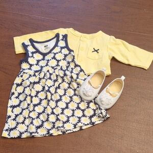 Hudson Baby Yellow and White Daisy Dress Set